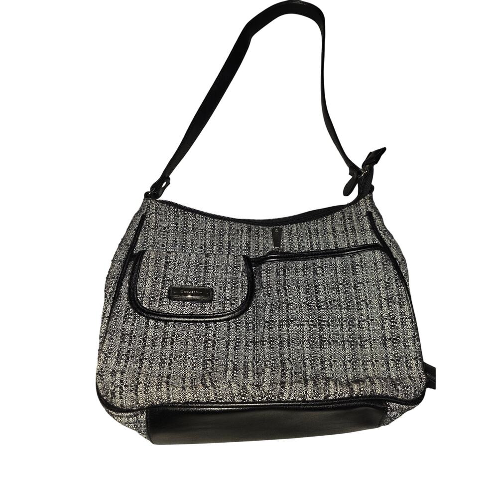 Vintage S Collection Black & White Tweed Multi-Pocket Shoulder Bag Purse